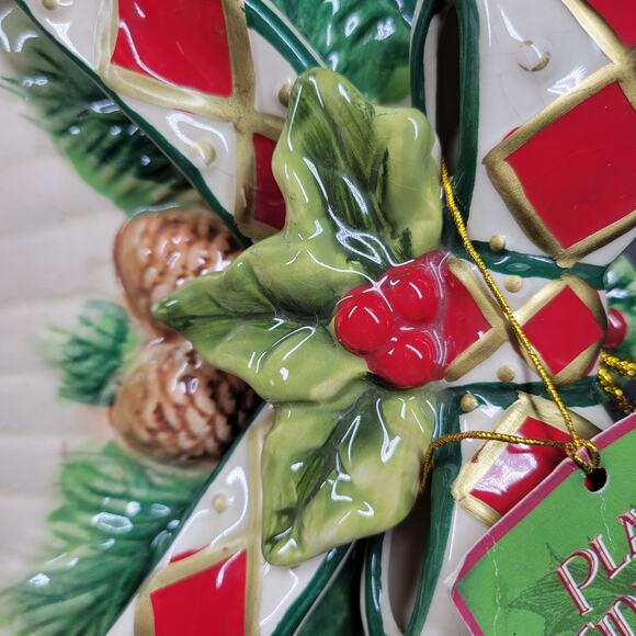 Cracker Barrel Plaid Tidings 3D Cardinal Platter Ceramic Holiday Serving Tray - Picture 3 of 14